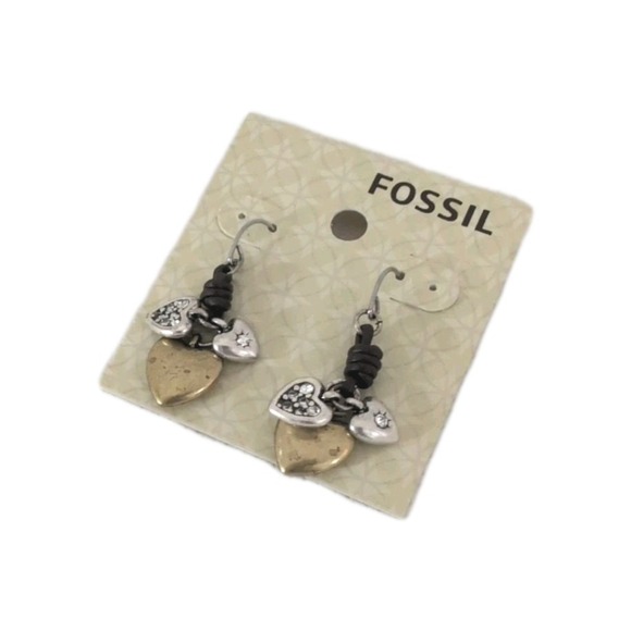 Fossil Jewelry - Y2k Fossil Brand Two Tone Heart Dangle Earrings - New
